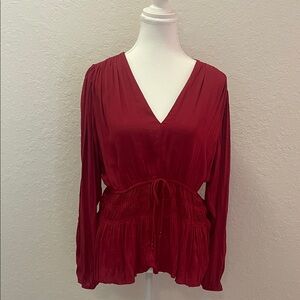 White House Black Market Red V-Neck Blouse